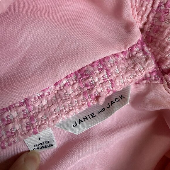 Janie and Jack Pink Plaid Tweed Dress Girls Size 7 Party - Picture 4 of 7